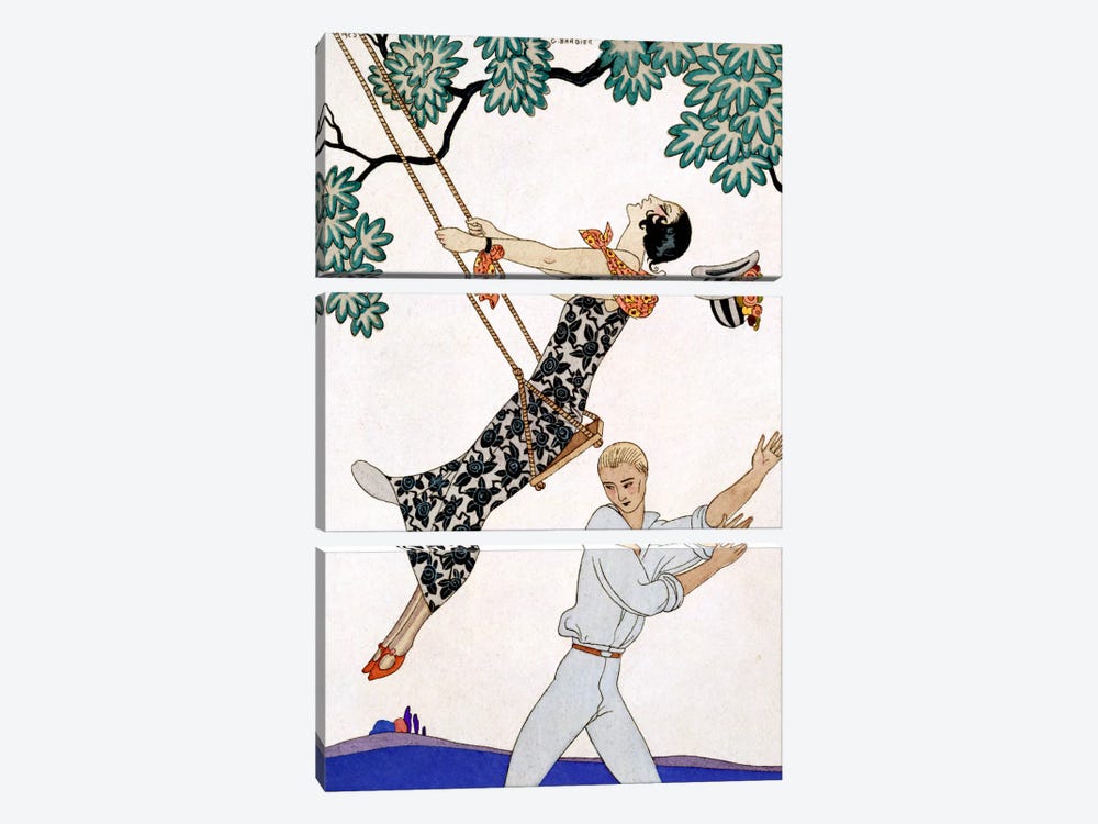 The Swing, 1920s by George Barbier 3-piece Canvas Art Print