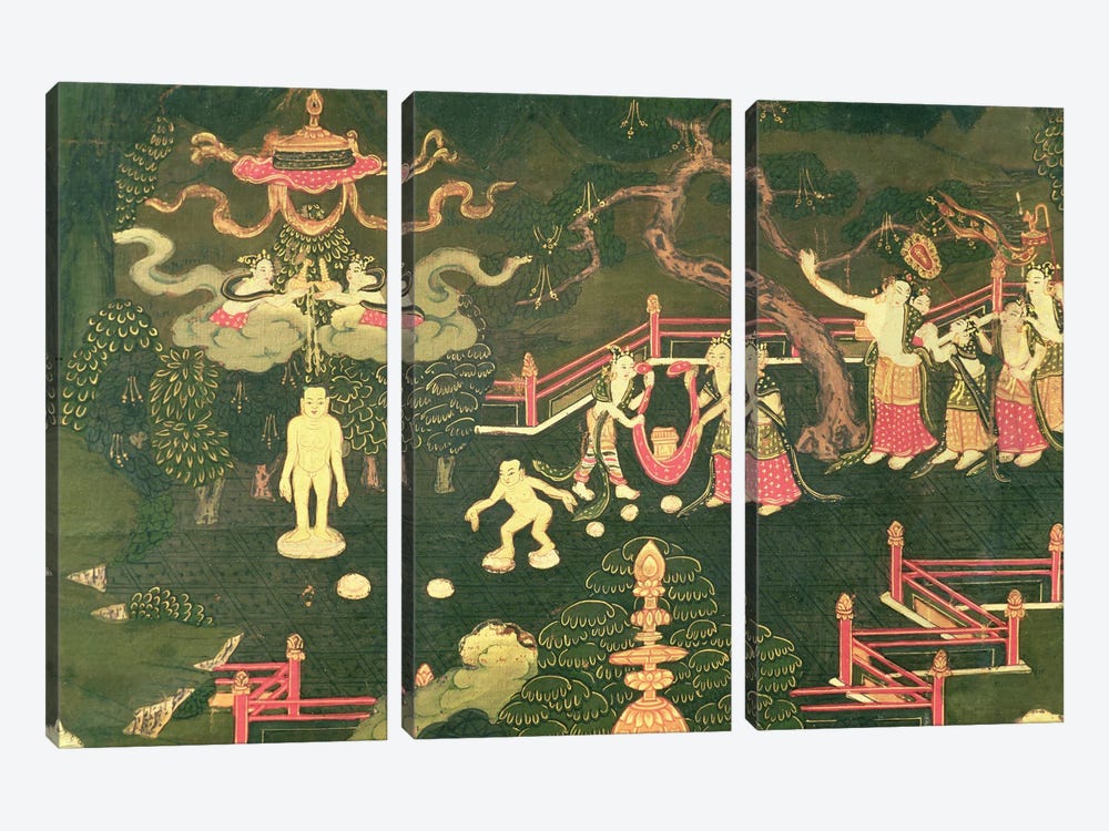 The Life of Buddha Shakyamuni, detail of his Childhood  by Tibetan School 3-piece Canvas Artwork