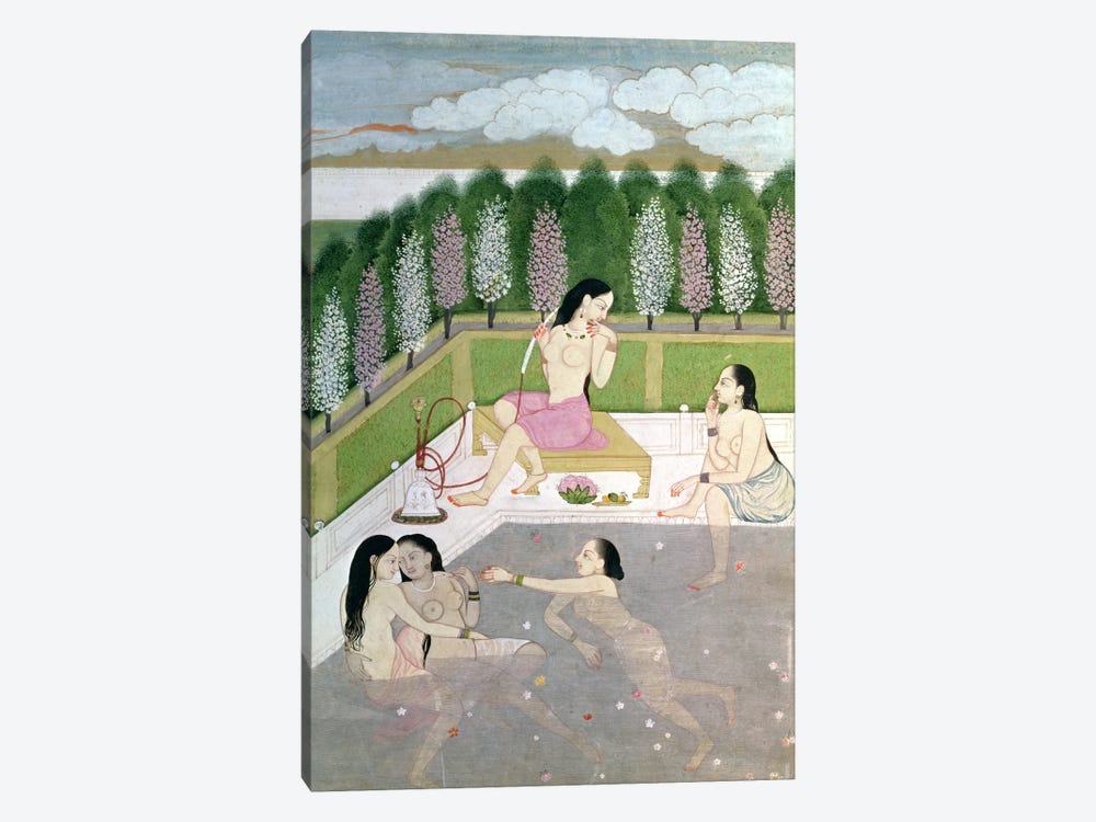 Girls Bathing, Pahari Style, Kangra School, Himachel Pradesh, 18th century  by Indian School 1-piece Canvas Print