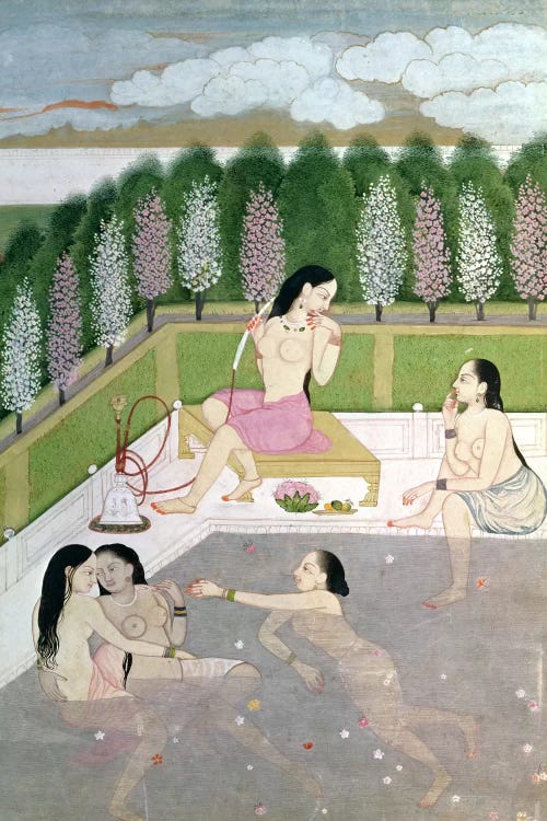 Girls Bathing, Pahari Style, Kangra School, Himachel Pradesh, 18th century 