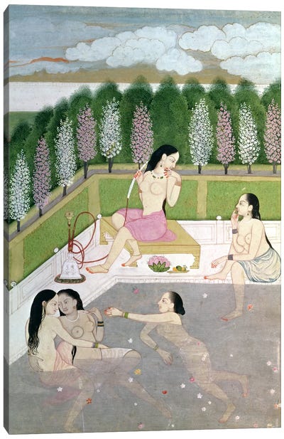 Girls Bathing, Pahari Style, Kangra School, Himachel Pradesh, 18th century  Canvas Art Print