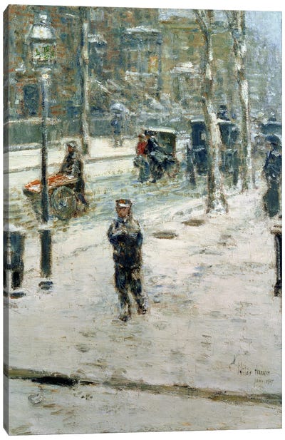 Snow Storm, Fifth Avenue, 1907  Canvas Art Print - Childe Hassam