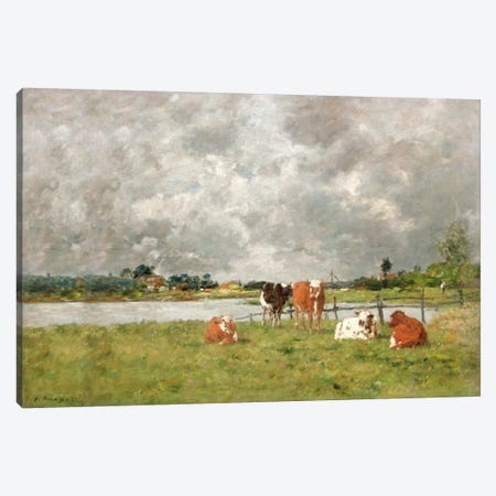 Cows in a Field under a Stormy Sky, 1877  Canvas Print #BMN1522} by Eugene Louis Boudin Canvas Print