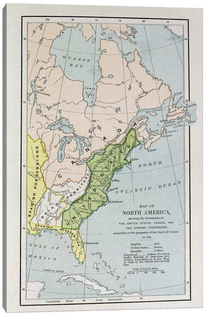 Map Of North America Showing Possession Boundaries, The Narrative And Critical History of America Canvas Art Print - English School