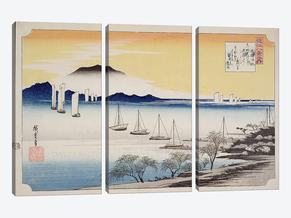 Yabase kihan (Returning Sails at Yabase) by Utagawa Hiroshige 3-piece Canvas Art