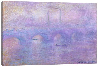 Waterloo Bridge in Fog, 1899-1901  Canvas Art Print - Bridge Art