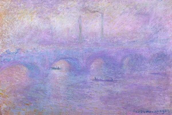 Bridges: Waterloo Bridge in Fog, 1899-1901  by Claude Monet
