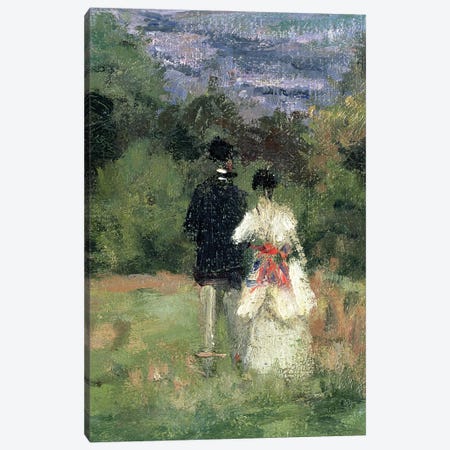 Louveciennes, detail of lovers  Canvas Print #BMN1545} by Camille Pissarro Canvas Wall Art