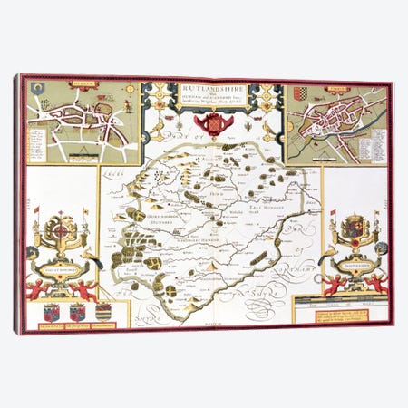Rutlandshire with Oukham and Stanford, engraved by Jodocus Hondius  Canvas Print #BMN1552} by John Speed Canvas Art