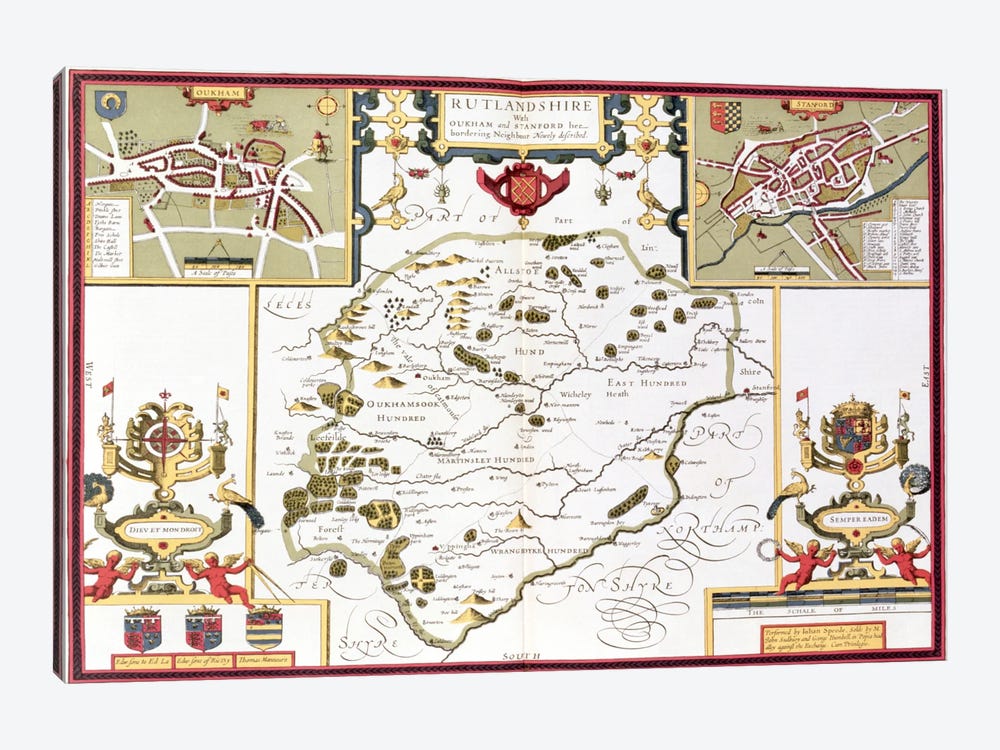 Rutlandshire with Oukham and Stanford, engraved by Jodocus Hondius  1-piece Canvas Art