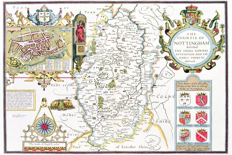 The Countie of Nottingham, engraved by Jodocus Hondius 