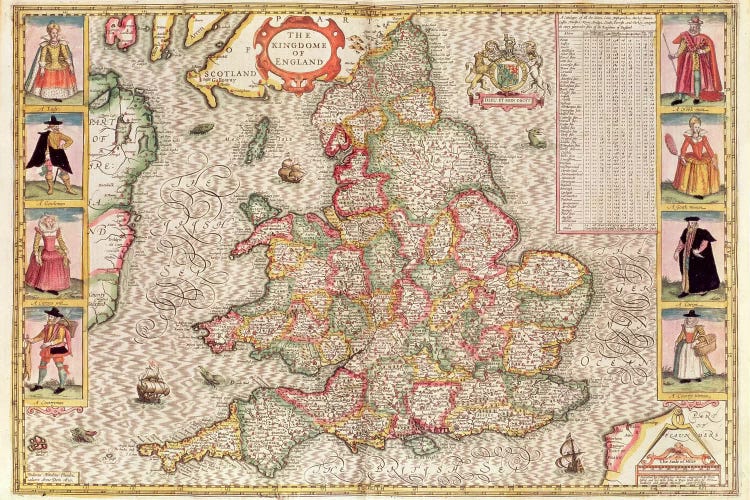 The Kingdome of England, engraved by Jodocus Hondius  by John Speed wall art