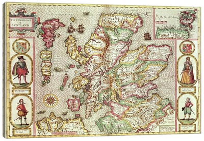 The Kingdome of Scotland, engraved by Jodocus Hondius  Canvas Art Print - John Speed