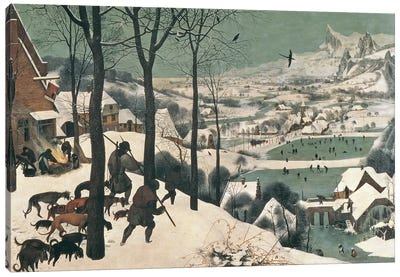 Hunters in the Snow - January, 1565 Canvas Art Print - Best Selling Dog Art