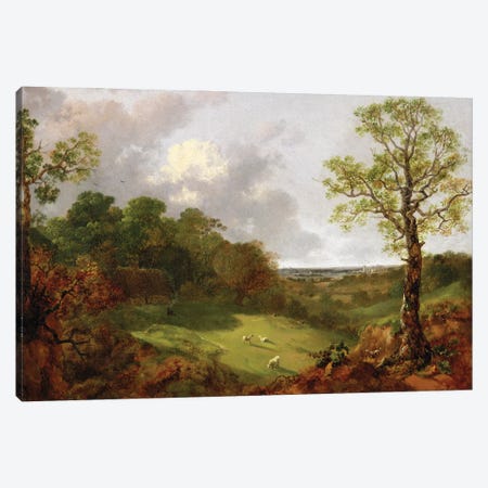Wooded Landscape with a Cottage, Sheep and a Reclining Shepherd, c.1748-50  Canvas Print #BMN1605} by Thomas Gainsborough Canvas Print