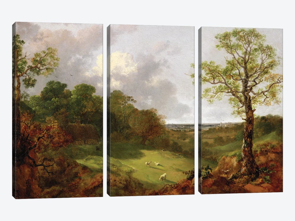 Wooded Landscape with a Cottage, Sheep and a Reclining Shepherd, c.1748-50  3-piece Canvas Art