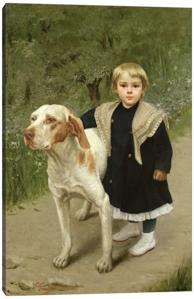 Young Child and a Big Dog  Canvas Art Print