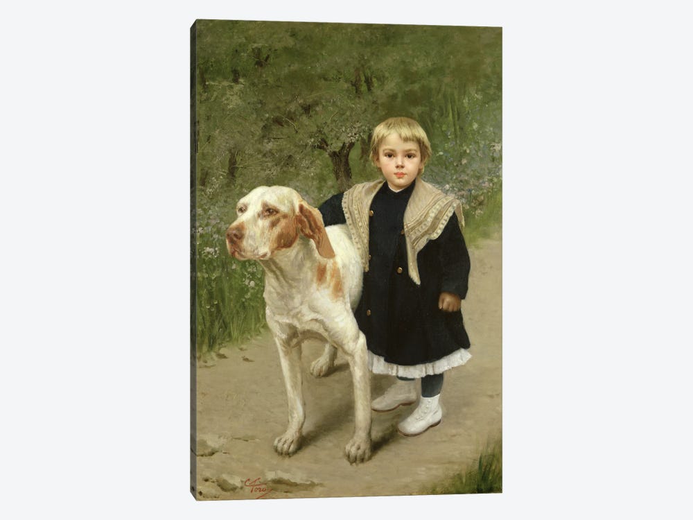 Young Child and a Big Dog  by Luigi Toro 1-piece Art Print