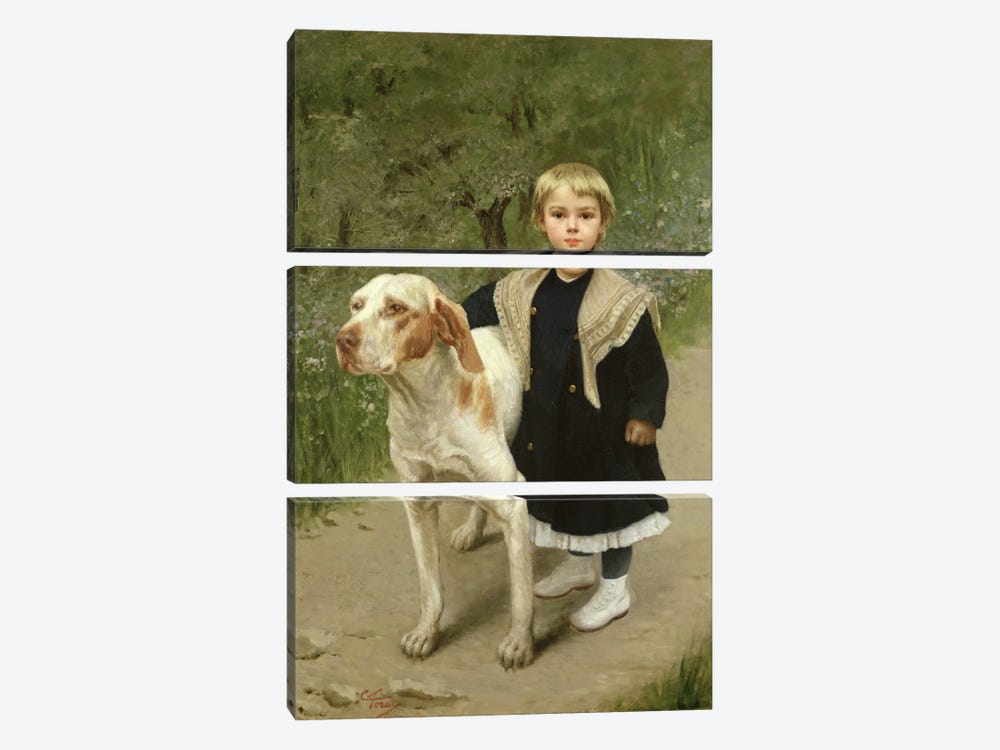 Young Child and a Big Dog  by Luigi Toro 3-piece Art Print