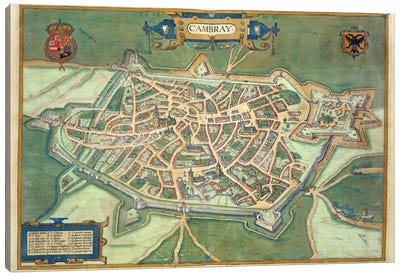 Map of Cambrai, from 'Civitates Orbis Terrarum' by Georg Braun  Canvas Art Print