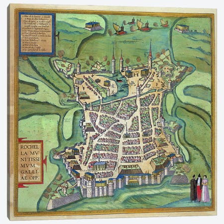 Map of La Rochelle, from 'Civitates Orbis Terrarum' by Georg Braun  Canvas Print #BMN1635} by Joris Hoefnagel Canvas Art