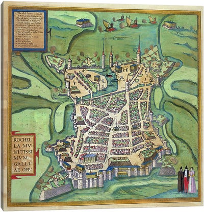 Map of La Rochelle, from 'Civitates Orbis Terrarum' by Georg Braun  Canvas Art Print