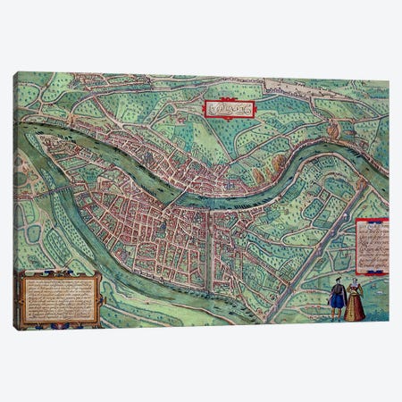 Map of Lyon, from 'Civitates Orbis Terrarum' by Georg Braun  Canvas Print #BMN1636} by Joris Hoefnagel Canvas Artwork