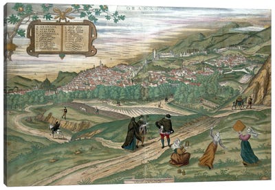 Map of Granada, from 'Civitates Orbis Terrarum', Volume I number 4, by Georg Braun  Canvas Art Print