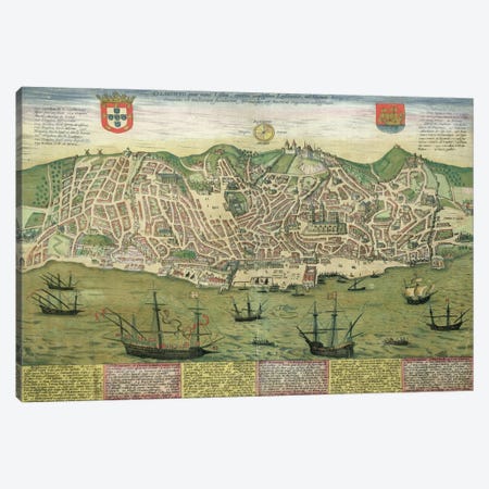 Map of Lisbon, from 'Civitates Orbis Terrarum' by Georg Braun  Canvas Print #BMN1649} by Joris Hoefnagel Canvas Wall Art