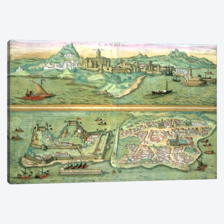 Map of Candia and Corfu, from 'Civitates Orbis Terrarum' by Georg Braun  Canvas Print #BMN1650} by Joris Hoefnagel Canvas Print