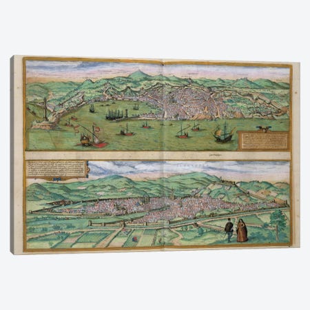 Map of Genoa and Florence, from 'Civitates Orbis Terrarum' by Georg Braun  Canvas Print #BMN1653} by Joris Hoefnagel Canvas Print