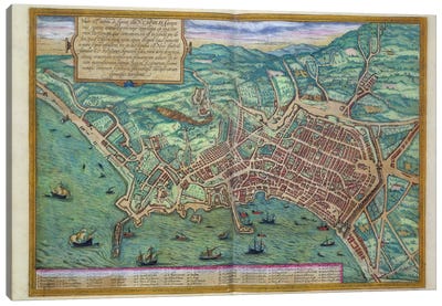 Map of Naples, from 'Civitates Orbis Terrarum' by Georg Braun  Canvas Art Print - Naples