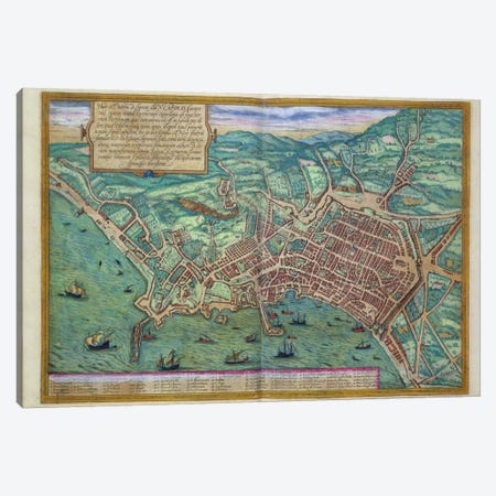 Map of Naples, from 'Civitates Orbis Terrarum' by Georg Braun  Canvas Print #BMN1657} by Joris Hoefnagel Canvas Artwork