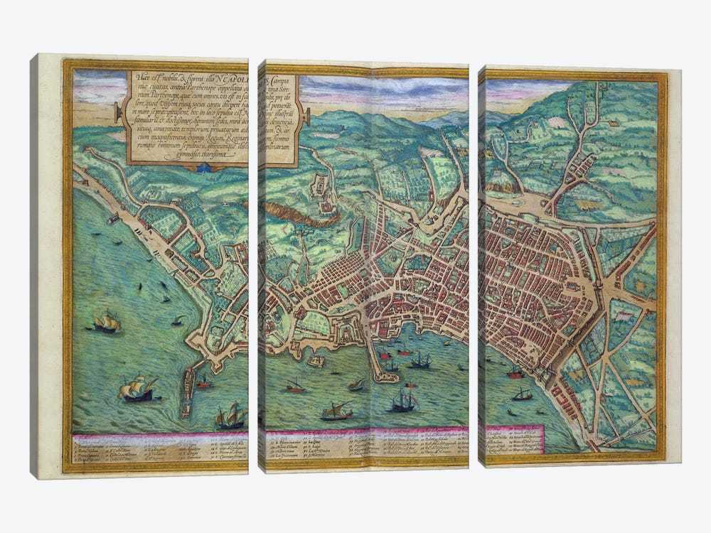 Map of Naples, from 'Civitates Orbis Terrarum' by Georg Braun  by Joris Hoefnagel 3-piece Canvas Print