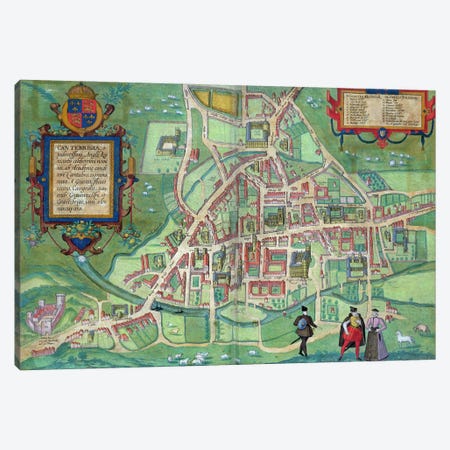 Map of Cambridge, from 'Civitates Orbis Terrarum' by Georg Braun  Canvas Print #BMN1663} by Joris Hoefnagel Canvas Art