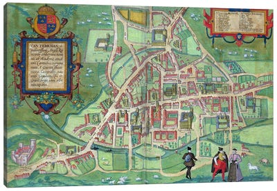 Map of Cambridge, from 'Civitates Orbis Terrarum' by Georg Braun  Canvas Art Print