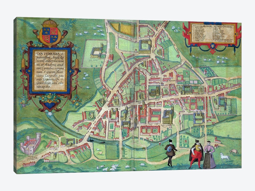 Map of Cambridge, from 'Civitates Orbis Terrarum' by Georg Braun  by Joris Hoefnagel 1-piece Canvas Art