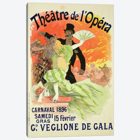 Carnival At Theatre de l'Opera Advertisement, 1896  Canvas Print #BMN1672} by Jules Cheret Canvas Print