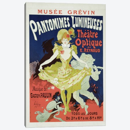 Pantomimes Lumineuses At Musee Grevin Advertisement, 1892  Canvas Print #BMN1673} by Jules Cheret Art Print