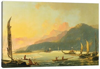 Tahitian War Galleys in Matavai Bay, Tahiti, 1766  Canvas Art Print