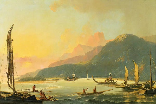 Oceania: Tahitian War Galleys in Matavai Bay, Tahiti, 1766  by William Hodges
