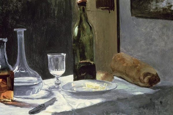Wine: Still Life with Bottles, 1859  by Claude Monet