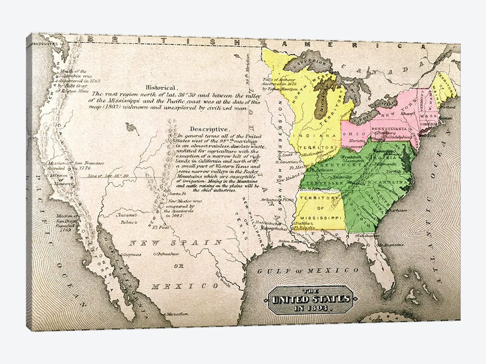 Map Of The United States In 1803, Our Whole Country: The Past And Present Of The United States, Historical And Descriptive by American School 1-piece Canvas Wall Art