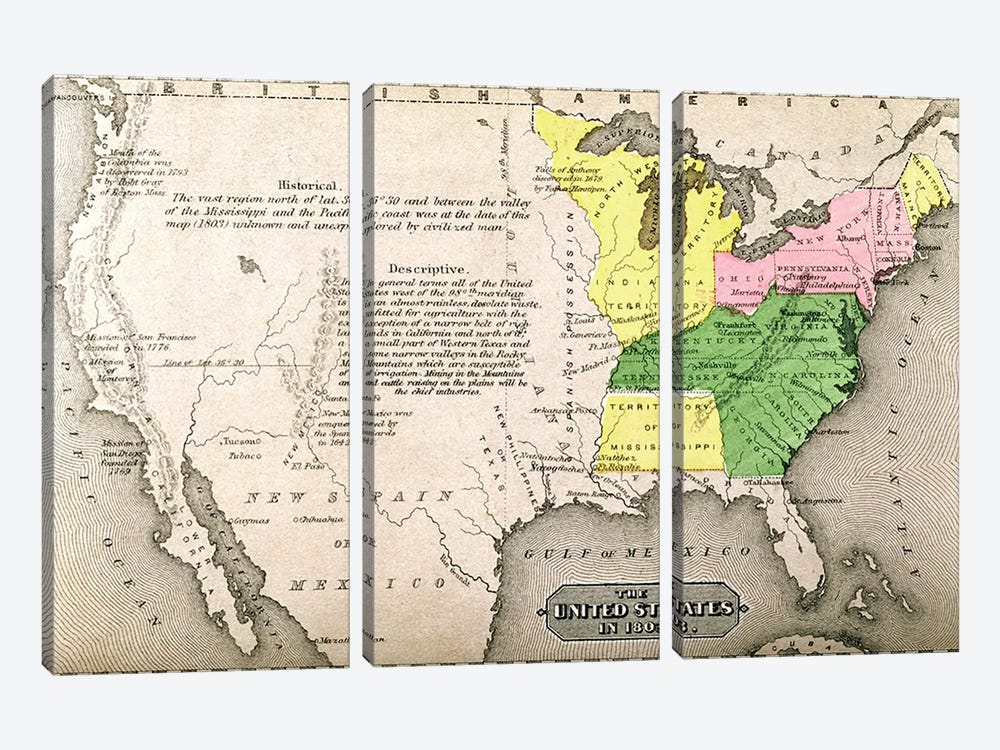 Map Of The United States In 1803, Our Whole Country: The Past And Present Of The United States, Historical And Descriptive by American School 3-piece Canvas Art