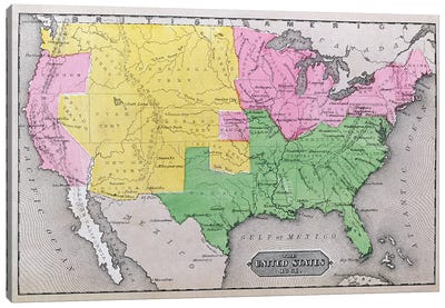 Map Of The United States In 1861, Our Whole Country: The Past And Present Of The United States, Historical And Descriptive Canvas Art Print - Flag Art