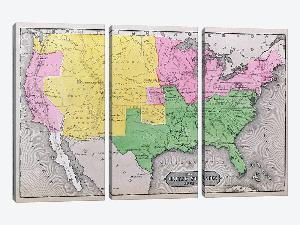 Map Of The United States In 1861, Our Whole Country: The Past And Present Of The United States, Historical And Descriptive by American School 3-piece Canvas Print