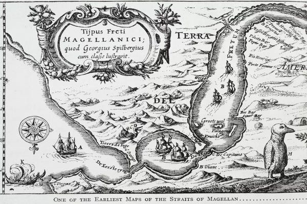 Vintage & Retro: One of the earliest maps of the Straits of Magellan, from 'The Romance of the River Plate', Vol. I, by W. H. Koebel, 1914  by Portuguese School