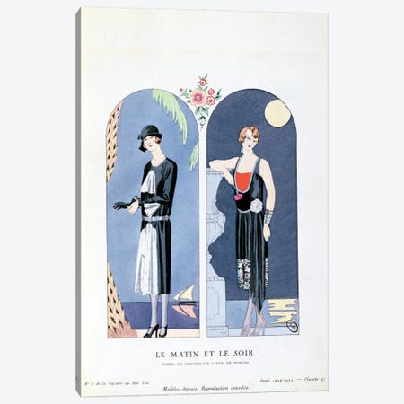 Day and Night, plate 47 from 'La Gazette du Bon Ton' depicting day and evening dresses, 1924-25 Canvas Print #BMN16} by George Barbier Canvas Wall Art