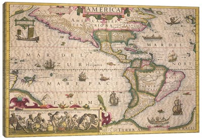 Map of America, from the Mercator 'Atlas', pub. by Jodocus Hondius  Canvas Art Print - Dutch School