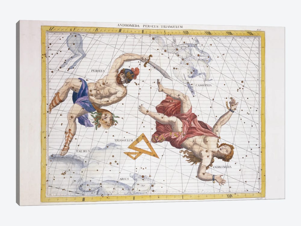 Constellation of Perseus and Andromeda, from 'Atlas Coelestis', by John Flamsteed  1-piece Canvas Art Print